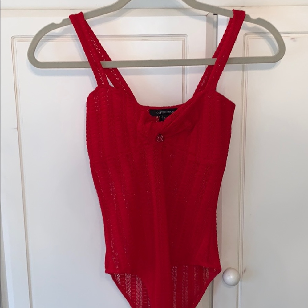 Olivaceous red body suit